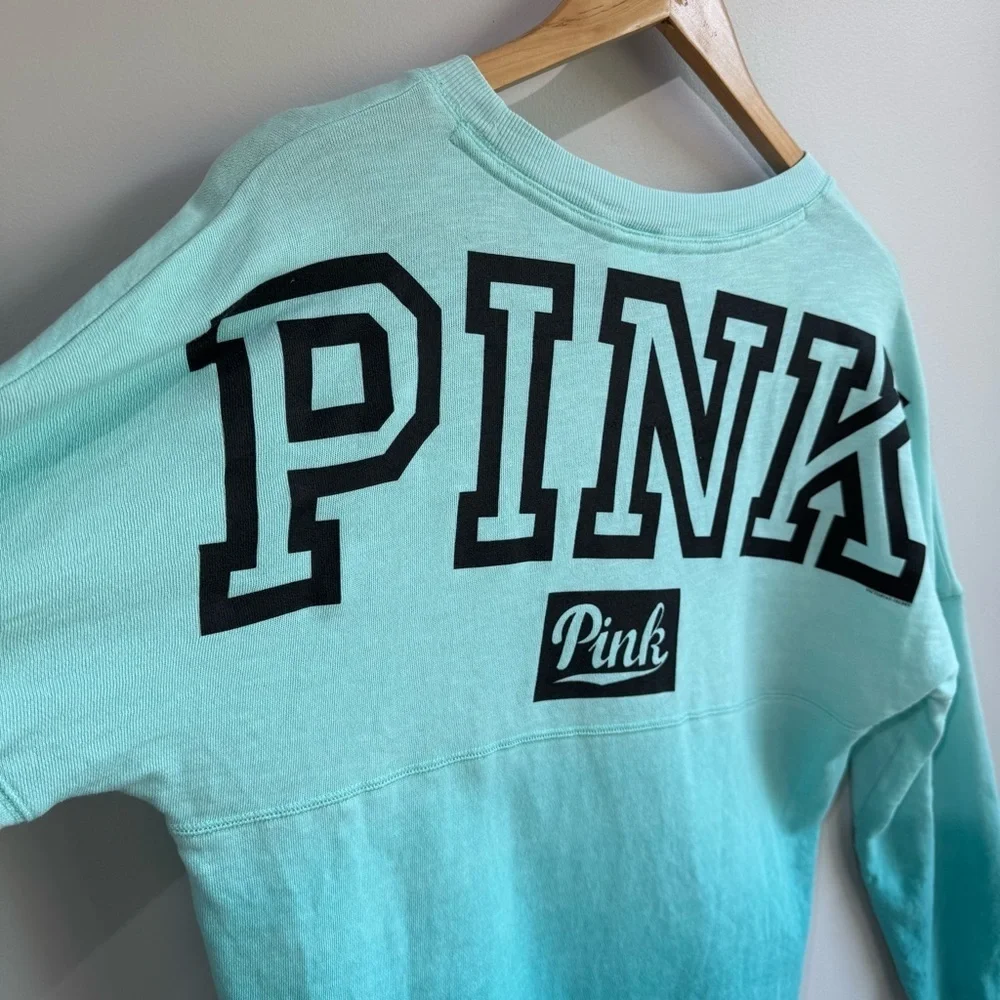 Victoria's Secret PINK Spirit Jersey Shirt Sz XS Blue Spellout Top Sporty Casual - Picture 8 of 11